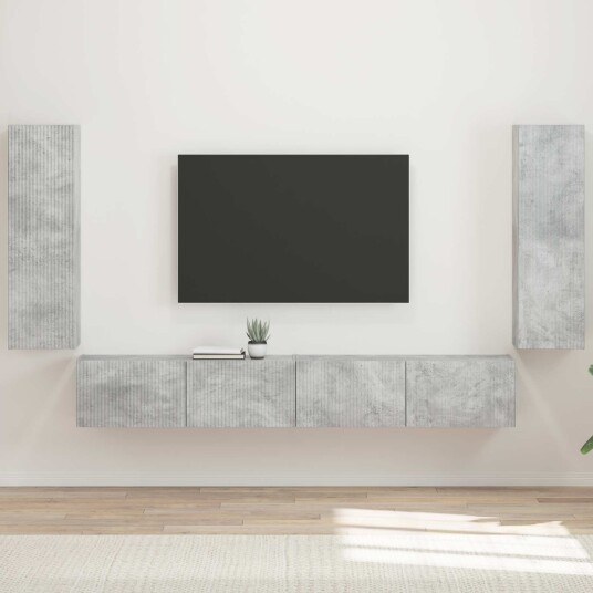  TV vegghyllesett Veggmontert 4 pcs Betonggrå Konstruert tre