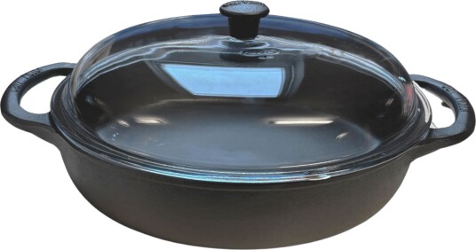 Carl Victor Traktørpanne med glasslokk 32 cm støpejern
