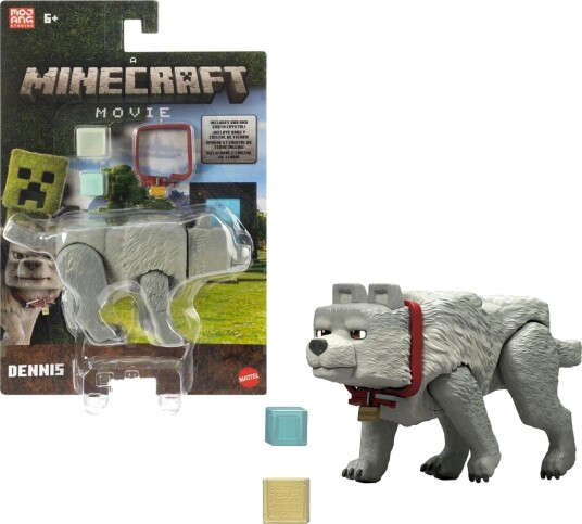 Mattel Minecraft Movie Dennis the Wolf Figur med Tilbehør 10 cm