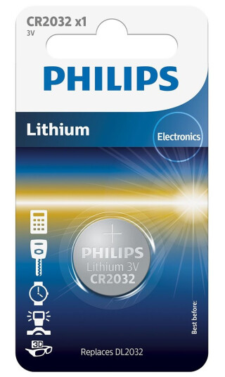 Philips CR2032 Litium Knappcellebatteri 3V 210mAh Philips CR2032 Litium Knappcellebatteri 3V 210mAh