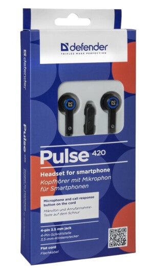 Defender Pulse 420 - Ørepropper Med Mikrofon - I Øret - Kablet - 3,5 Mm Jakk - Lydisolerende - Svart, Blå