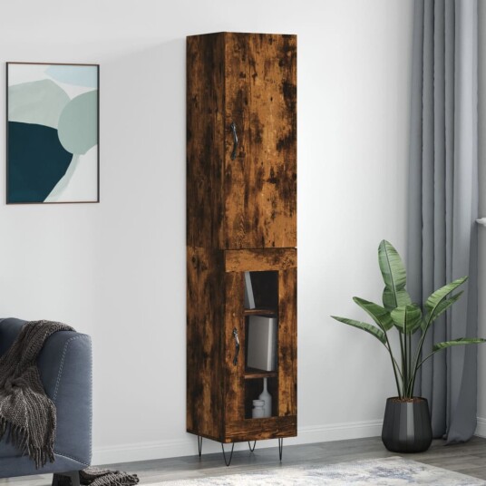 vidaXL Highboard røkt eik 34,5x34x180 cm konstruert tre 8720845485009