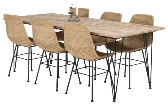 Venture Design Bali & Bali spisegruppe Natur/svart 6 st stoler & bord 200 x 90 cm