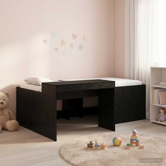 Barneseng med skrivebord Svart 75 x 190 cm Konstruert tre Barneseng med skrivebord Svart 75 x 190 cm Konstruert tre