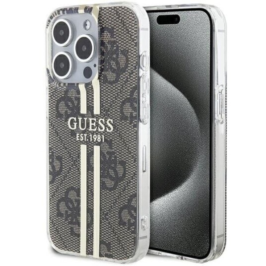 Guess Mobildeksel iML 4G Gold Stripe til iPhone 15 Pro - Brun
