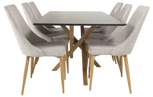 Venture Design Piazza & Leone spisegruppe Svart/grå 6 st stoler & bord 180 x 90 cm
