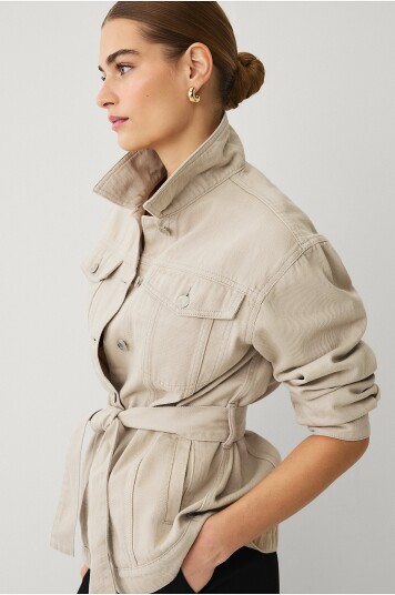 Ellos Collection   Denim jakke med knytbart belte   Beige