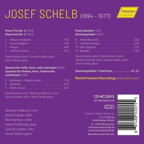 MediaTronixs Josef Schelb : Josef Schelb: Piano Trio No. 2/Horn Quartet/Piano Quintet CD Pre-Owned
