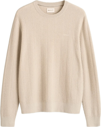 Gant Herringbone Textured C Neck Beige S