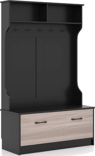 Klesstativ med benk og 5 doble kroker klesstativ gang klesstativ 100 x 40 x 160 cm svart