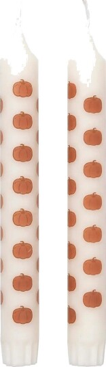 Broste Copenhagen Pumpkin Taper Candle With Print   WHITE   H 19 cm