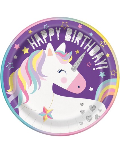 Unique Unique 8 stk Papptallerkener 23 cm Happy Birthday Unicorn 72495