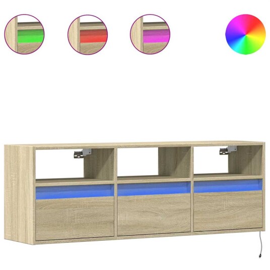  Vegghengt TV-benk med LED sonoma eik 130x31x45 cm