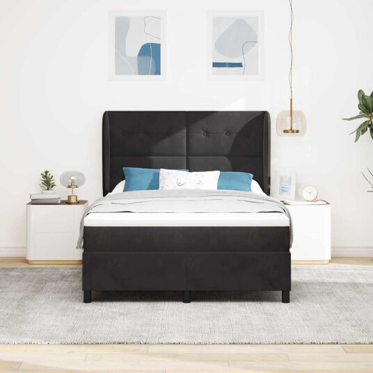 Bokspring Seng med Madrass Svart 140x200 cm Fløyel