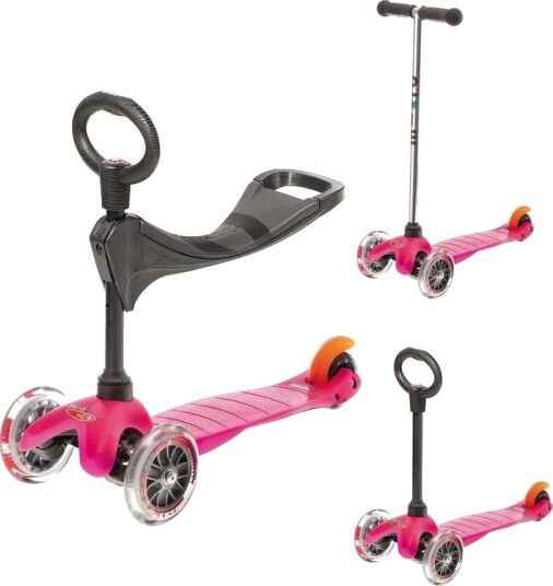 Micro Mini 3in1 Pink sparkesykkel med tre hjul med avtagbart sete og barnehåndtak rosa Micro Mini 3in1 Pink sparkesykkel med tre hjul med avtagbart sete og barnehåndtak rosa