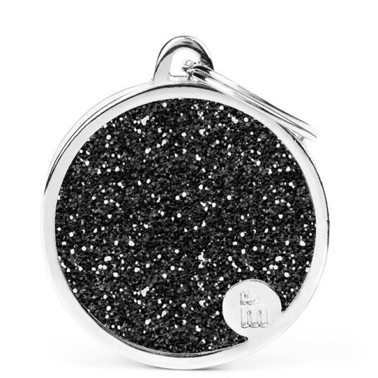 Myfamily Shine Circle Glitter ID-tagg - Sort 32x37 mm Myfamily Shine Circle Glitter ID-tagg - Sort 32x37 mm