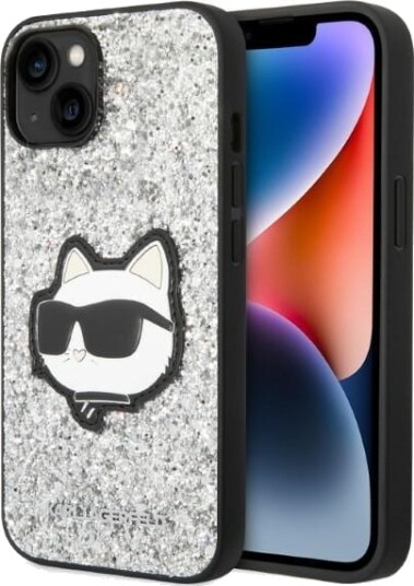 Karl Lagerfeld Hardcase til iPhone 14 Plus 6,7" i Sølv med Glitter Choupette Patch