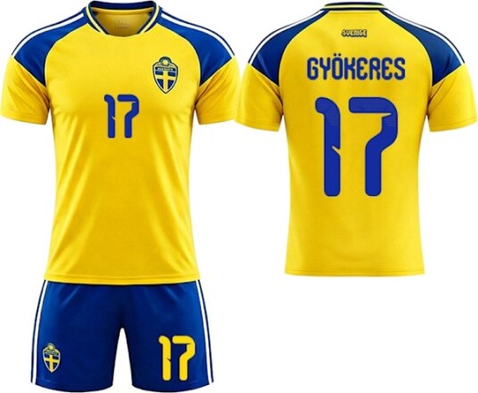 Sverige 2026 Hjemmedrakt Barnsett Gyökeres 17 Trøye & Shorts 28 FA