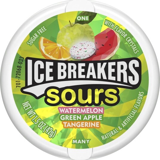 Ice Breakers Sours Fruit Sukkerfrie Sukkertøy med Sure Fruktsmaker 42 gram USA Import