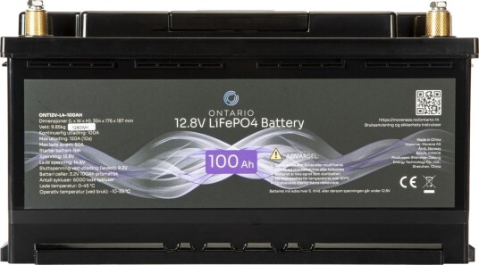 Ontario L4 fritidsbatteri 12.8V 100Ah LifePO4 354x175x188mm