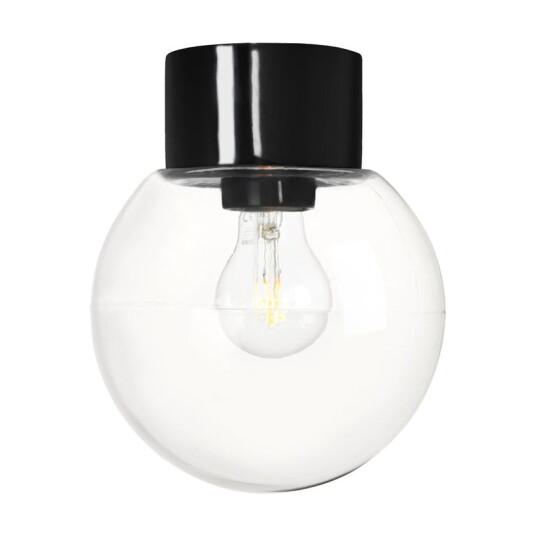 Ifö Classic Glob 18 cm taklampe IP54 - Svart/Klart glass