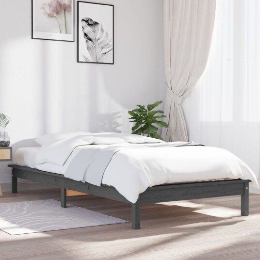 vidaXL Sengeramme grå heltre furu 100x200 cm