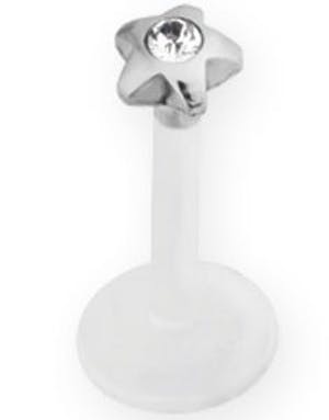 Labrett med Sølvfarget Stjerne & Klar Sten Strl 1.2 x 10 mm med 3 mm kule