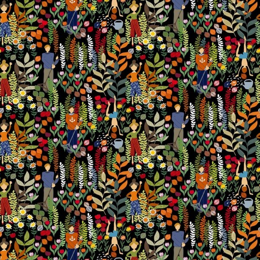 Arvidssons Textil Trädgård stoff Svart-multi