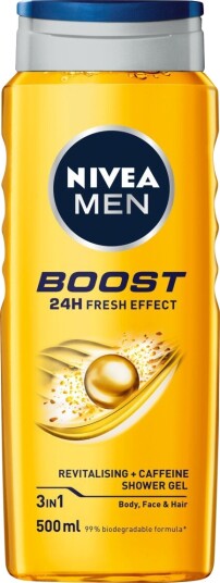 NIVEA MEN Shower Gel Boost 24H Fresh Effect Revitalising + Caffeine Shower (500 ml.)