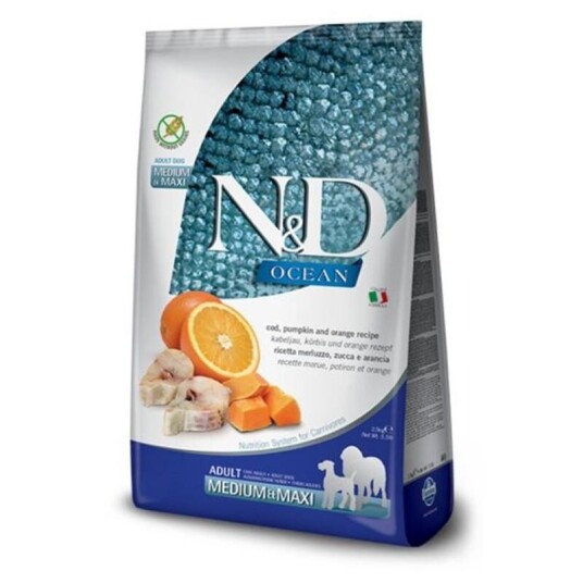 Farmina N&D Ocean Pumpkin Codfish & Orange Adult Med/Max Tørrfôr Til Hund 2.5 kg