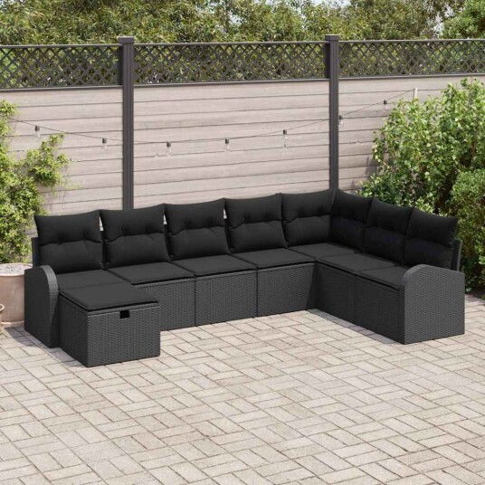 vidaXL Sofa sett 8 stk. Svart polyrotting