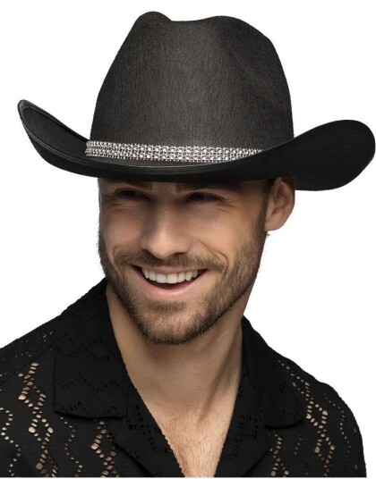 Sort Cowboyhatt med Stener Sort Cowboyhatt med Stener