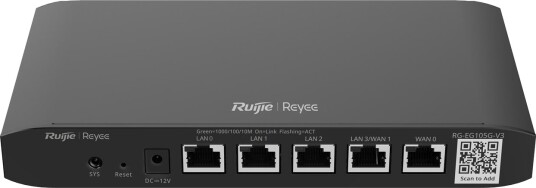 Ruijie Reyee RG-EG105G-V3 Ruter Skyadministrert 5x Gigabit LAN 2x WAN VPN Svart Ruijie Reyee RG-EG105G-V3 Ruter Skyadministrert 5x Gigabit LAN 2x WAN VPN Svart