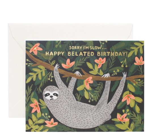 Rifle Paper Co. Kort Sloth Belated Birthday