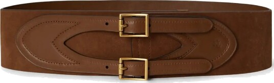 Lauren Ralph Lauren Suede & Leather Double Buckle Wide Belt Brown S