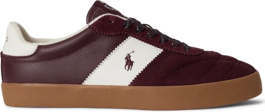Polo Ralph Lauren Court Vulc Leather Suede Sneaker HARVARD WINE/DECK 46