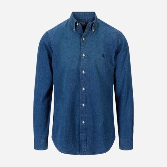 Ralph Lauren Custom Slim Fit Seersucker Shirt Dark Indigo