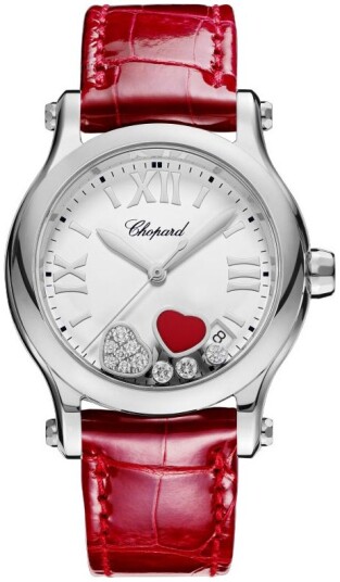 Chopard Dameklokke 278582 3005 Happy Sport Sølvfarget/Lær Ø36 mm