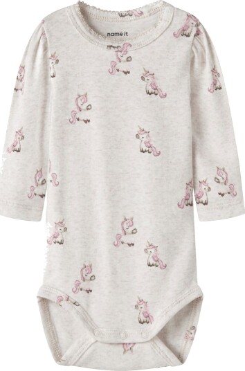 Name It Body I/e NbfLaurie Peyote Melange m. Enhjørninger Name It 50 Langermet Body Beige Rosa