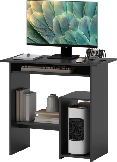 Databord skrivebord med åpne rom og hyller kontorbord barnepult PC bord for kontor arbeidsrom 80 x 45 x 75 cm svart