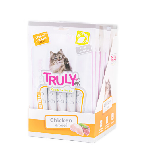 Truly 12 X 5Pcs Cat Creamy Lickable Chicken & Beef Total 840Gr