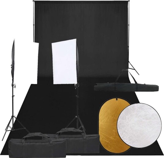 vidaXL Fotostudiosett med lyssett, bakgrunn og reflektor