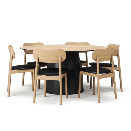 Decotique Social/elephant Spisegruppe 150 Cm Naturlig / Svart / Sort Skinn Spisegrupper Eik 334041 334042 375895 375901