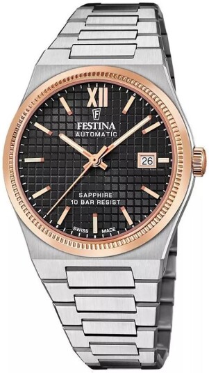Festina Herreklokke F20030 3 Swiss Made Sort/Stål Ø40 mm