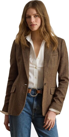 Ralph Lauren Cotton blend herringbone blazer US 14 brun dame