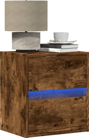Vegghengte nattbord med LED-lys 2 stk røkt eik 8721158343154