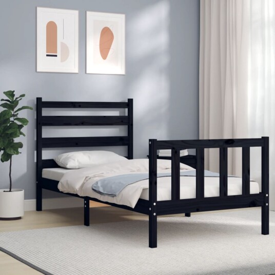 vidaXL Sengeramme med hodegavl svart 2FT6 small single heltre vidaXL Sengeramme med hodegavl svart 2FT6 small single heltre
