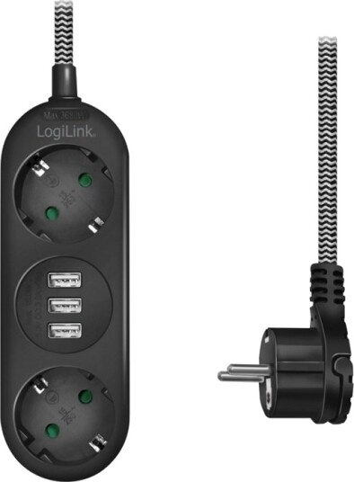 LogiLink 2 veis strømskinne med 3x USB LPS262U