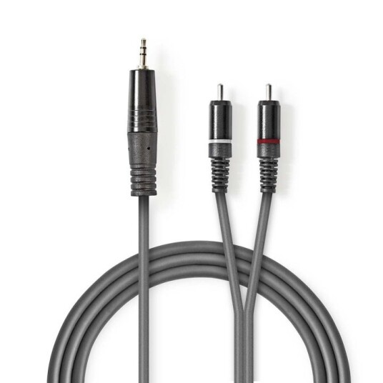 Nedis Stereo lydkabel | 3.5 mm Han | 2x RCA Han | Nikkel belagt | 3.00 m | Rund | Mørk Grå | Pappetui