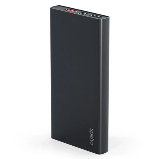 Spello Slim Power Delivery 18W Powerbank med 2 x USB-A / 1 x USB-C og 1 x USB-C Kabel - 10000 mAh - Svart